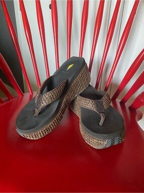 Volatile Brown Woven Platform Flip Flops
